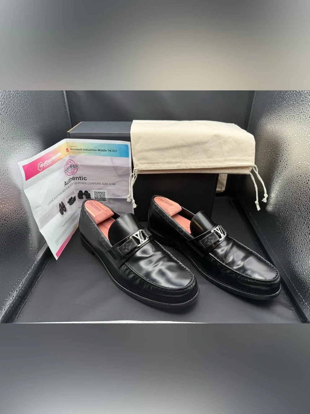 Louis Vuitton Major Loafers Black Glazed Calf Leather Monogram Size US 10.5